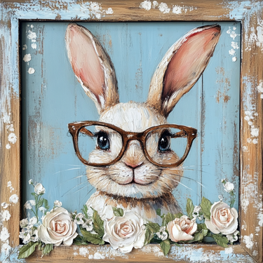 Easter Sign, Bunny in Glasses,, DCO-12665, Sign For Wreath, 10x10